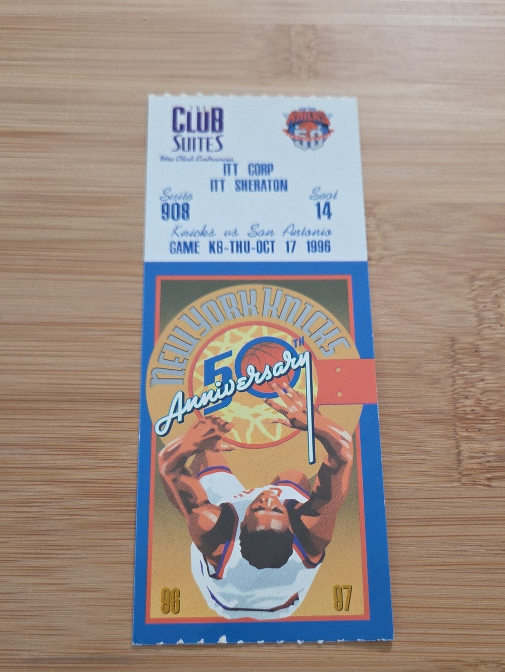 1996 New York Knicks 50th Anniversary Ticket vs. San Antonio